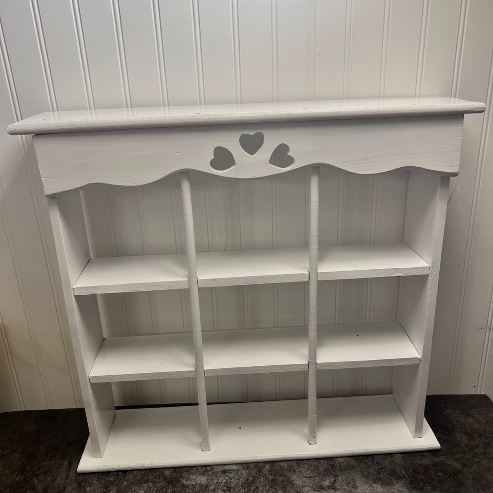 Vintage White Wooden Trinket Shelf Heart Cutout | Cottage